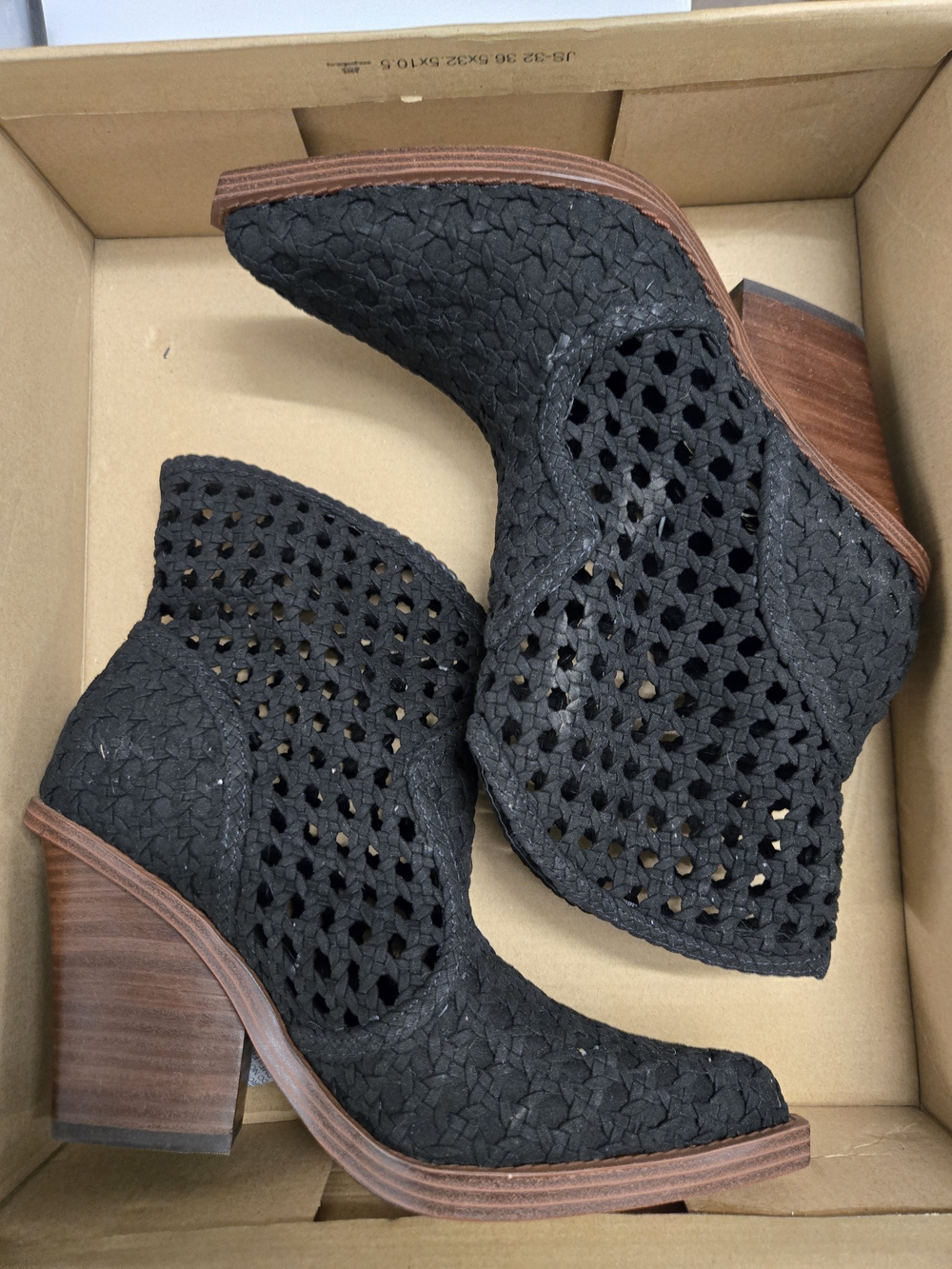 Jessica Simpson Black Woven Cutout Ankle Booties with Stacked Heel
